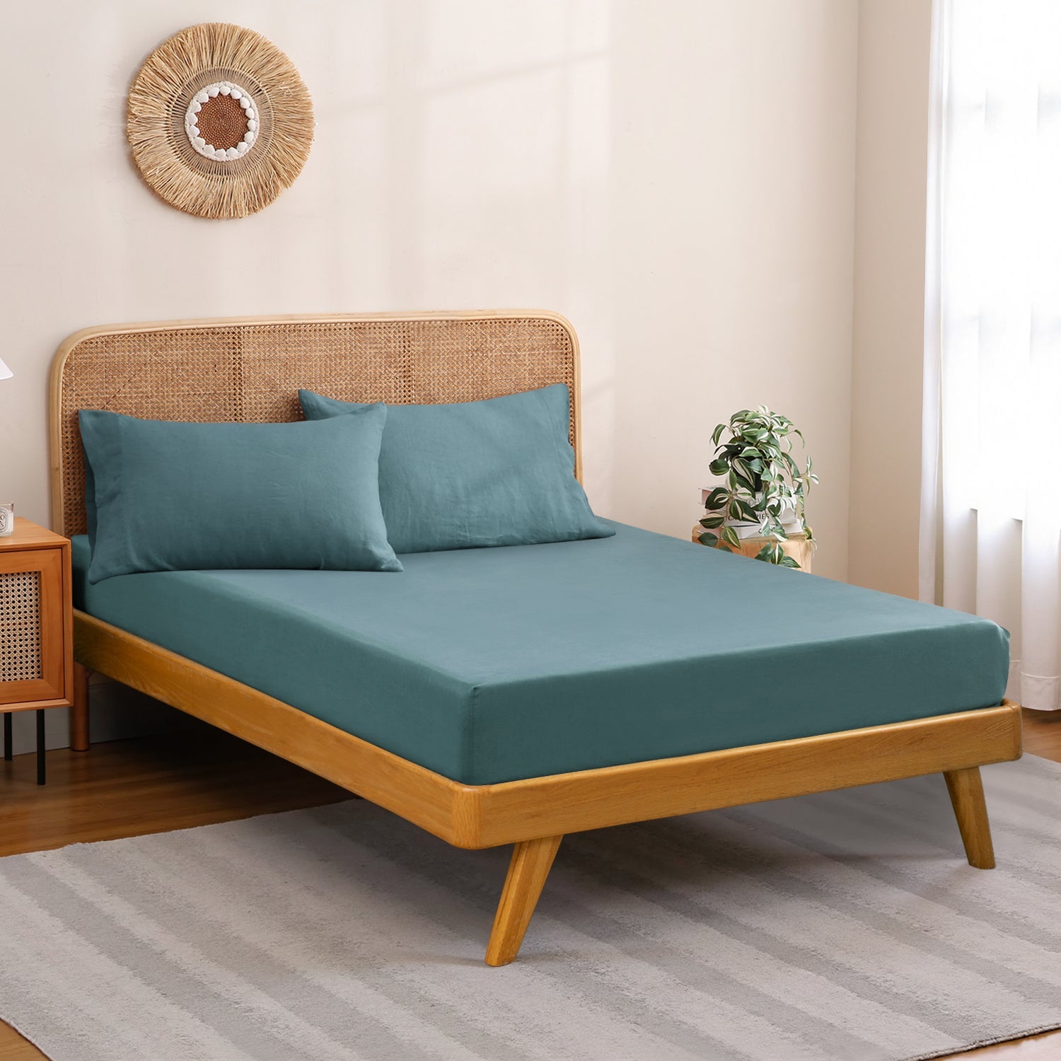 Turquoise Blue 100% Organic Linen Fitted Sheet-Victory Symbol