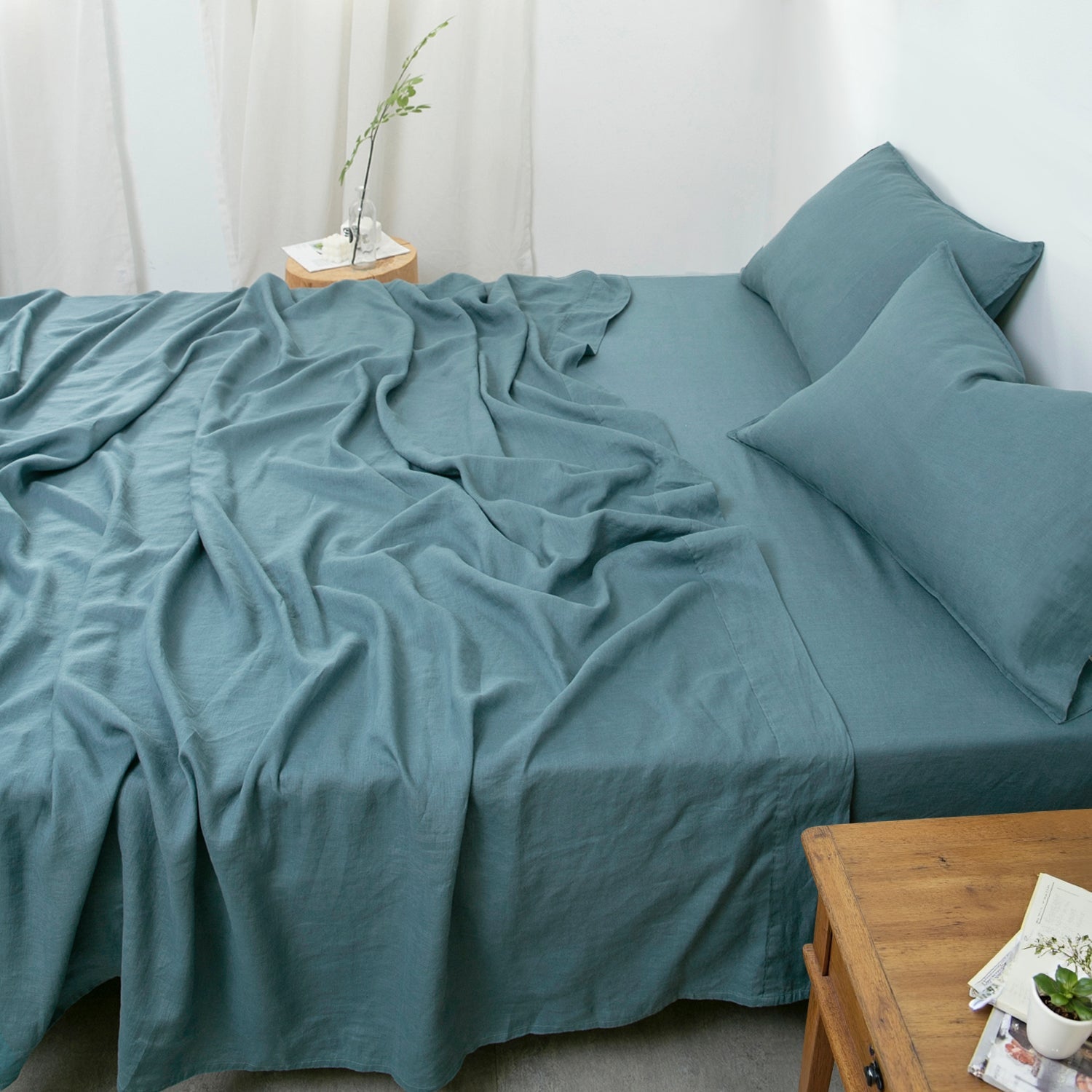 Turquoise Blue 100% Organic Linen Flat Sheet-Victory Symbol