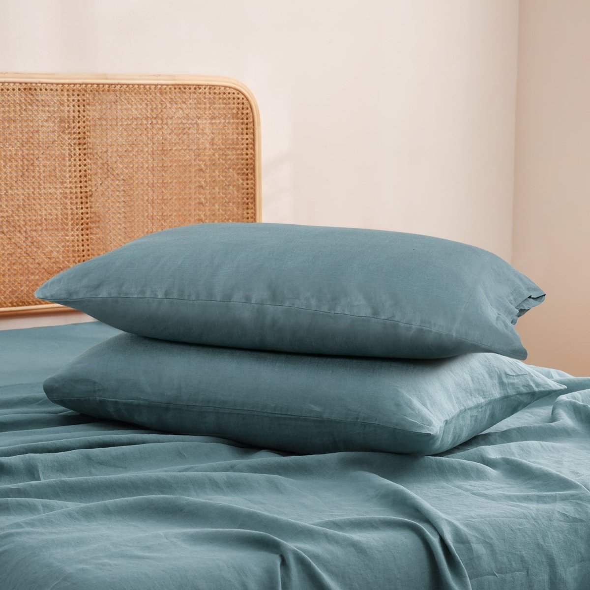 Turquoise Blue 100% Organic Linen Pillowcases - Victory Symbol