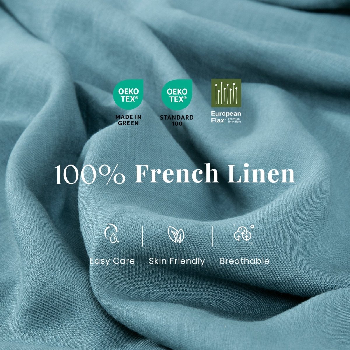 Turquoise Blue 100% Organic Linen Pillowcases - Victory Symbol