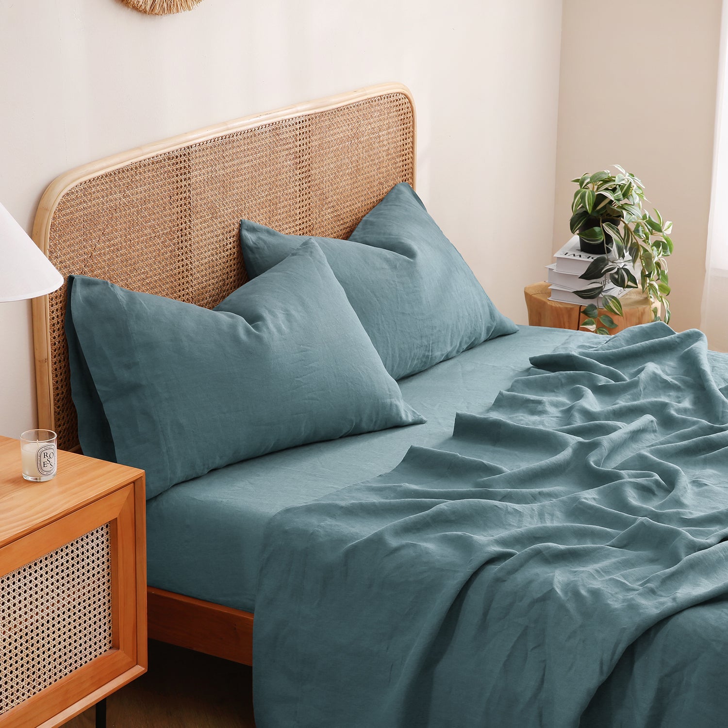 Turquoise Blue 100% Organic Linen Pillowcases-Victory Symbol