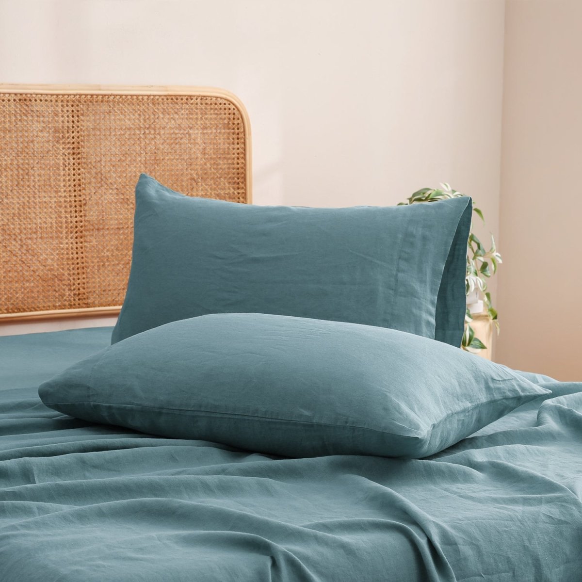 Turquoise Blue 100% Organic Linen Pillowcases - Victory Symbol