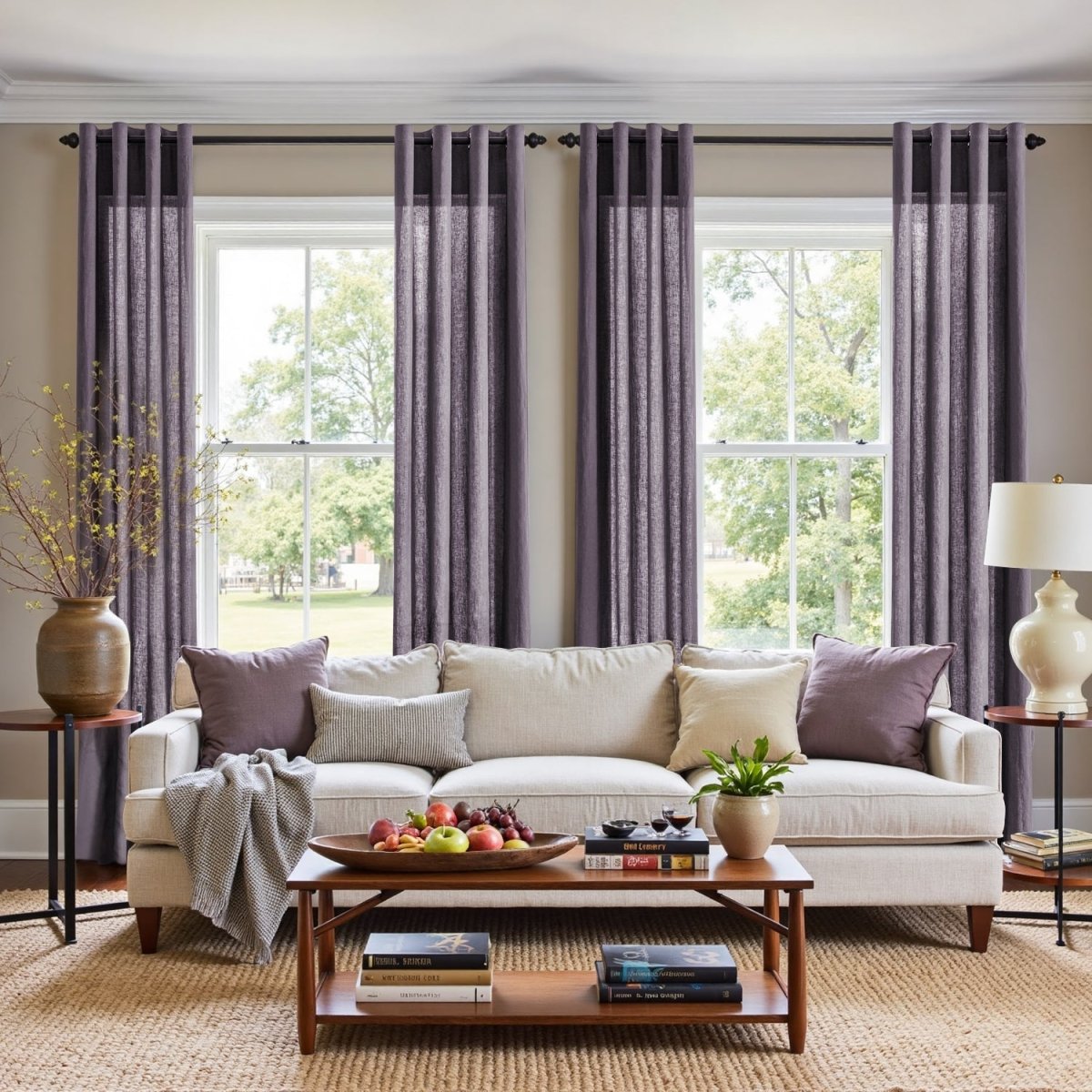 Twilight Lilac Purple 100% Organic Linen Curtain for Bedroom Living Room - Victory Symbol