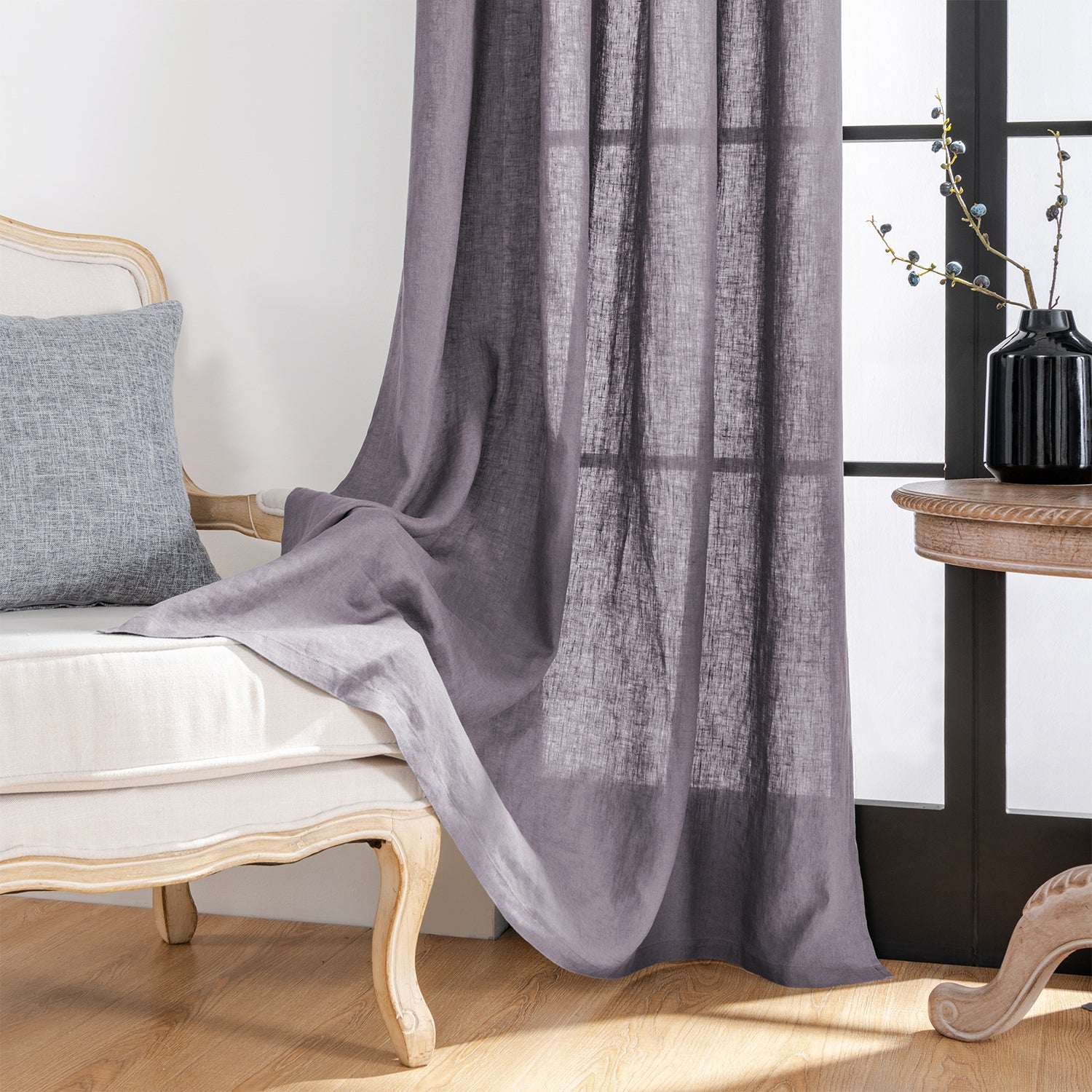 Twilight Lilac Purple 100% Organic Linen Curtain for Bedroom Living Room-Victory Symbol