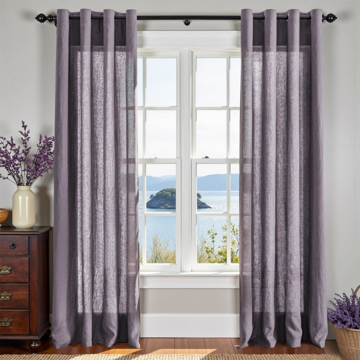 Twilight Lilac Purple 100% Organic Linen Curtain for Bedroom Living Room - Victory Symbol