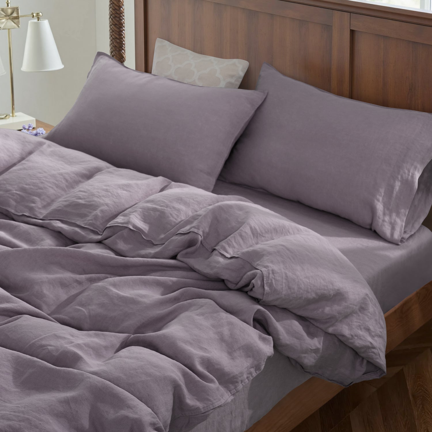 Twilight Lilac Purple 100% Organic Linen Duvet Cover Set-Victory Symbol