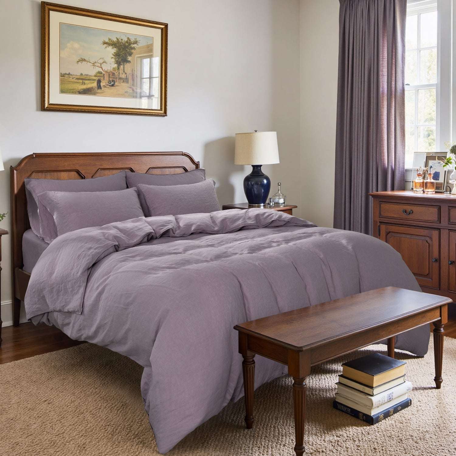 Twilight Lilac Purple 100% Organic Linen Duvet Cover Set-Victory Symbol