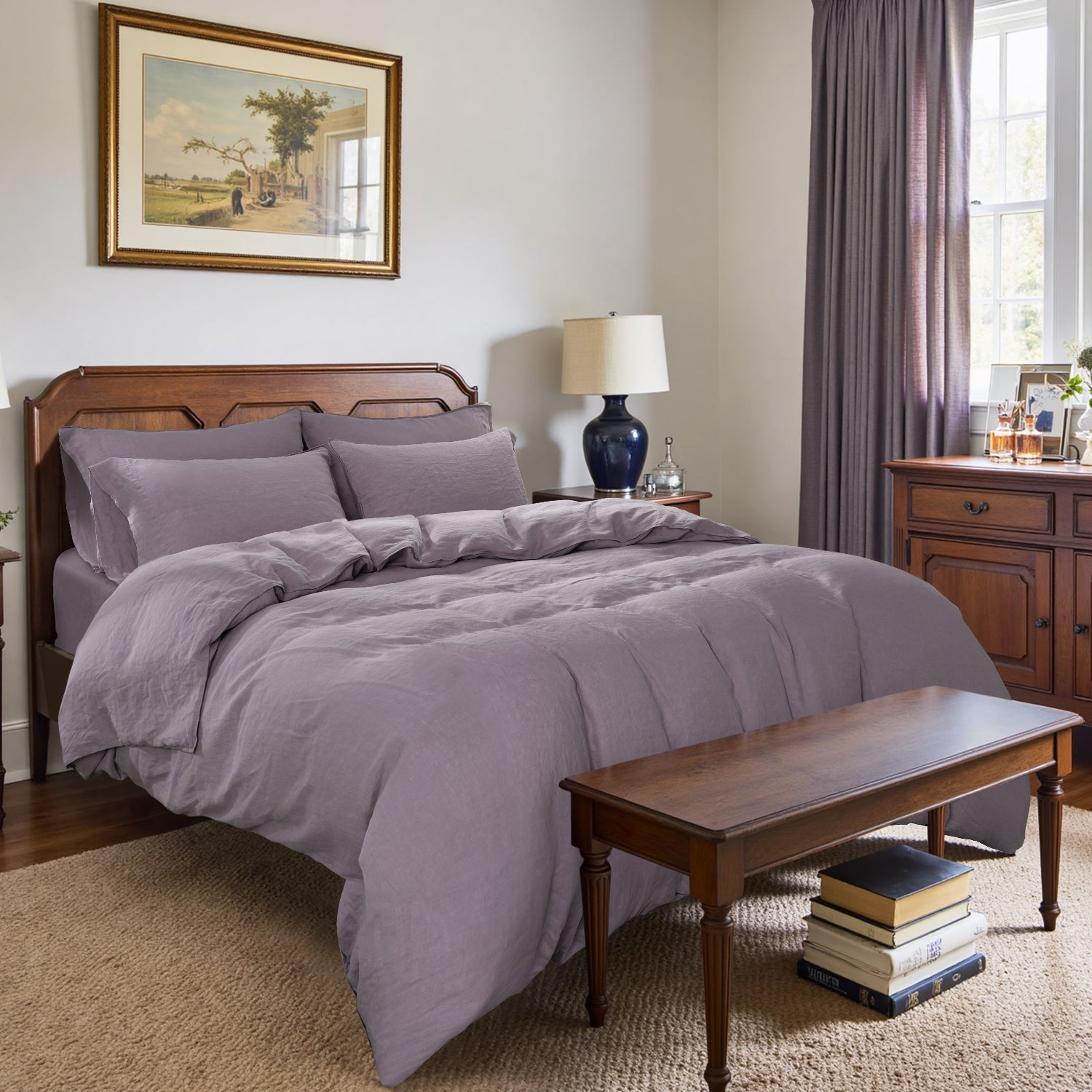 Twilight Lilac Purple 100% Organic Linen Duvet Cover Set-Victory Symbol