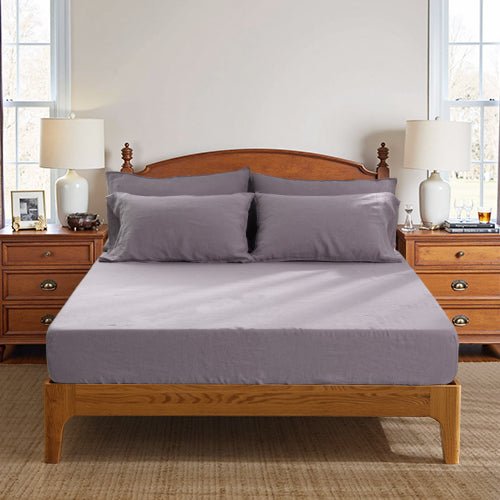 Twilight Lilac Purple 100% Organic Linen Fitted Sheet - Victory Symbol