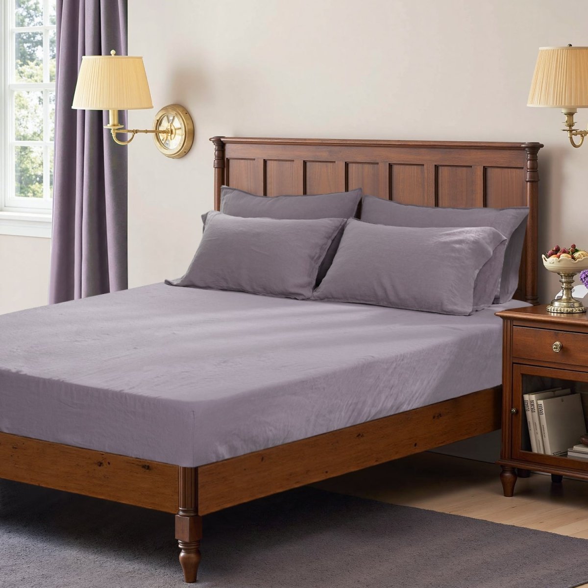 Twilight Lilac Purple 100% Organic Linen Fitted Sheet - Victory Symbol