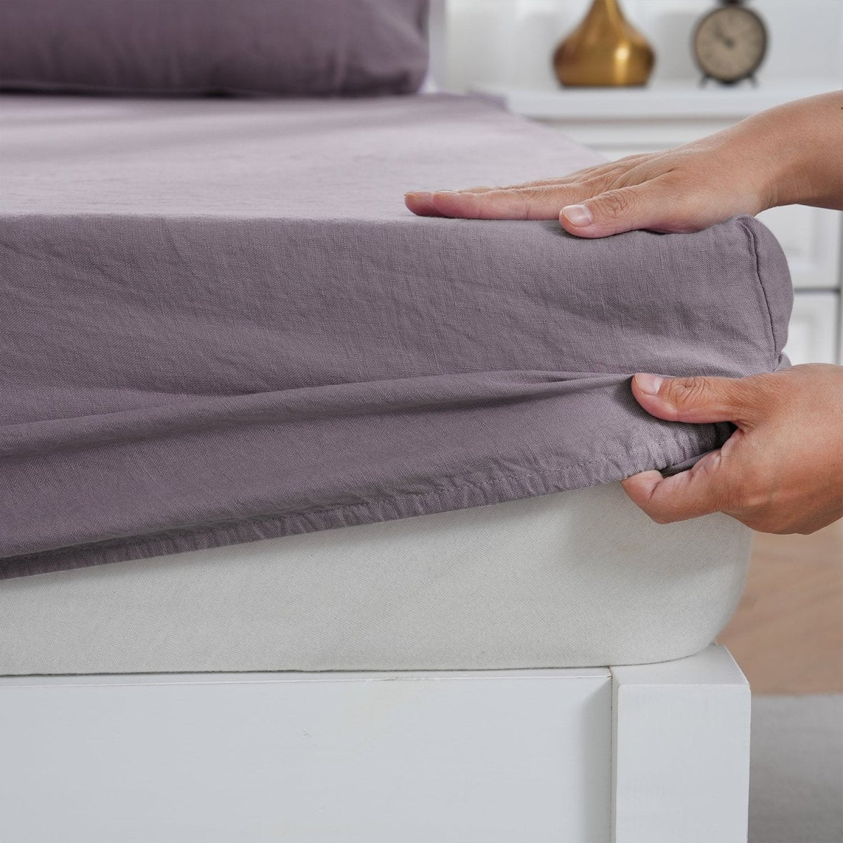 Twilight Lilac Purple 100% Organic Linen Fitted Sheet - Victory Symbol