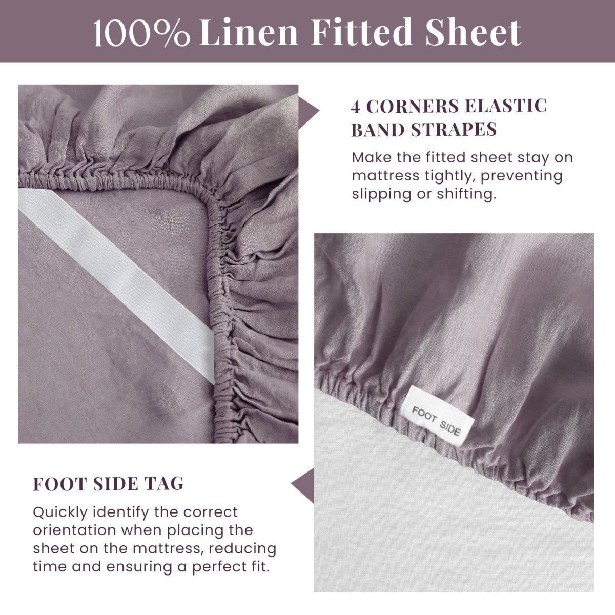 Twilight Lilac Purple 100% Organic Linen Fitted Sheet - Victory Symbol