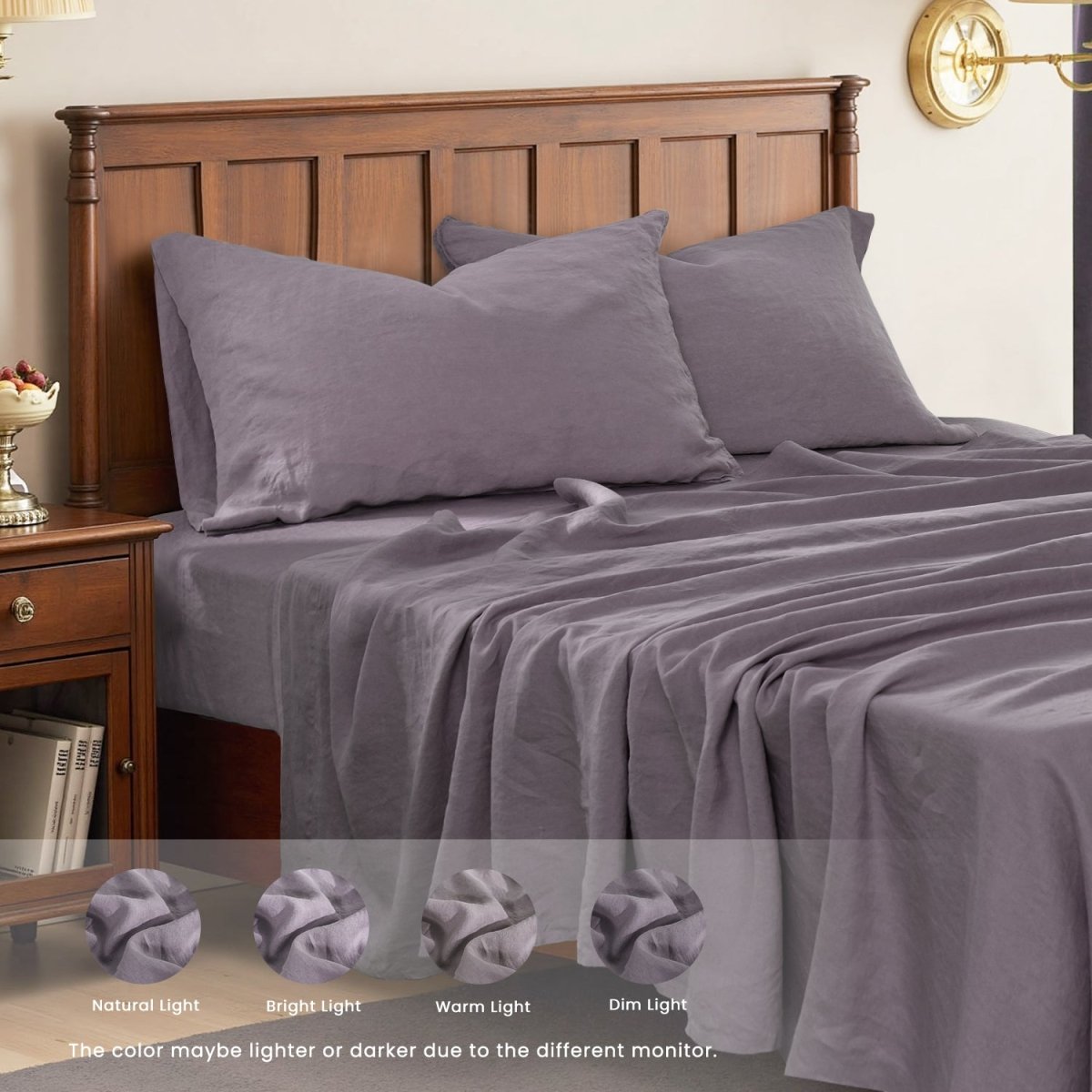 Twilight Lilac Purple 100% Organic Linen Flat Sheet - Victory Symbol