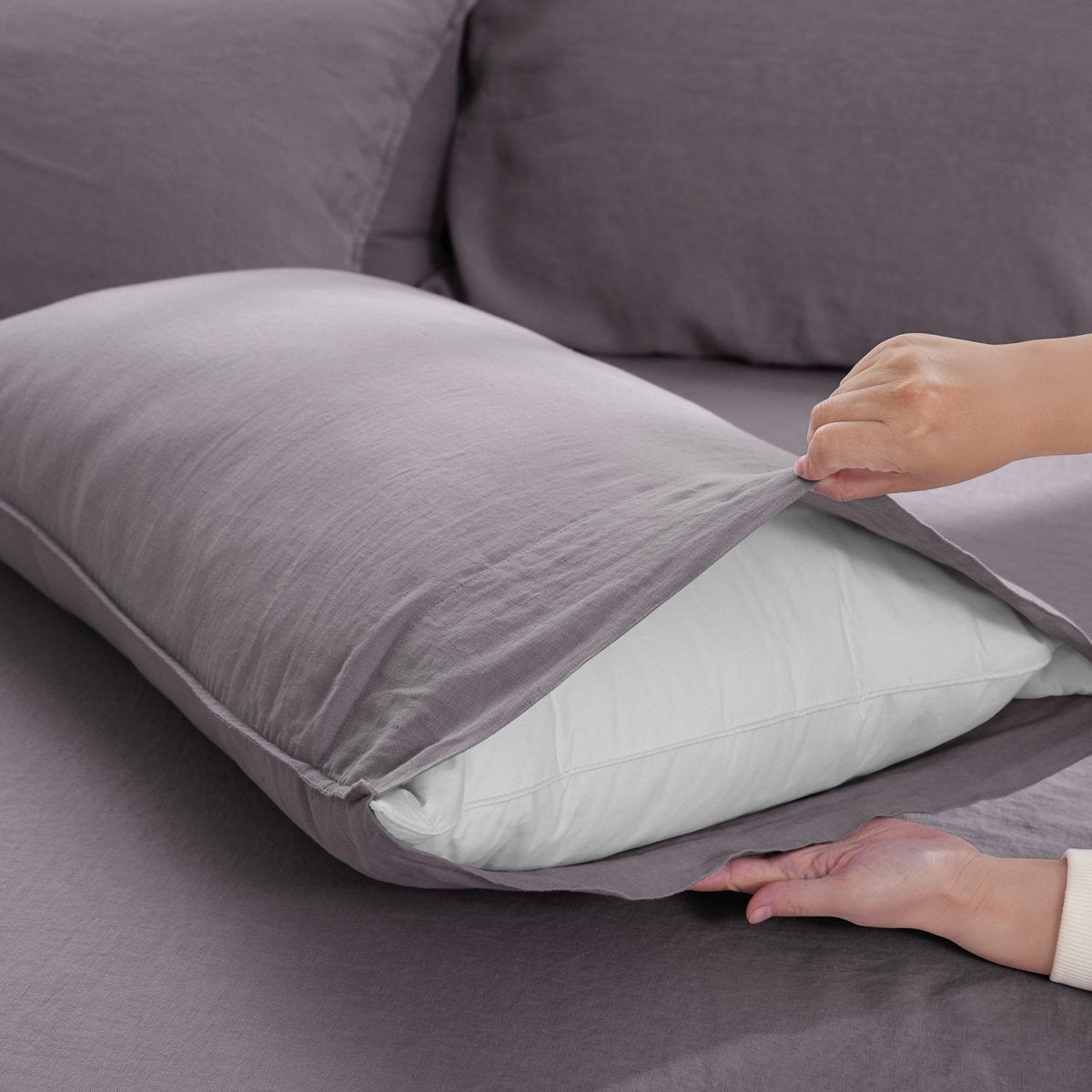 Twilight Lilac Purple 100% Organic Linen Pillowcases - Victory Symbol