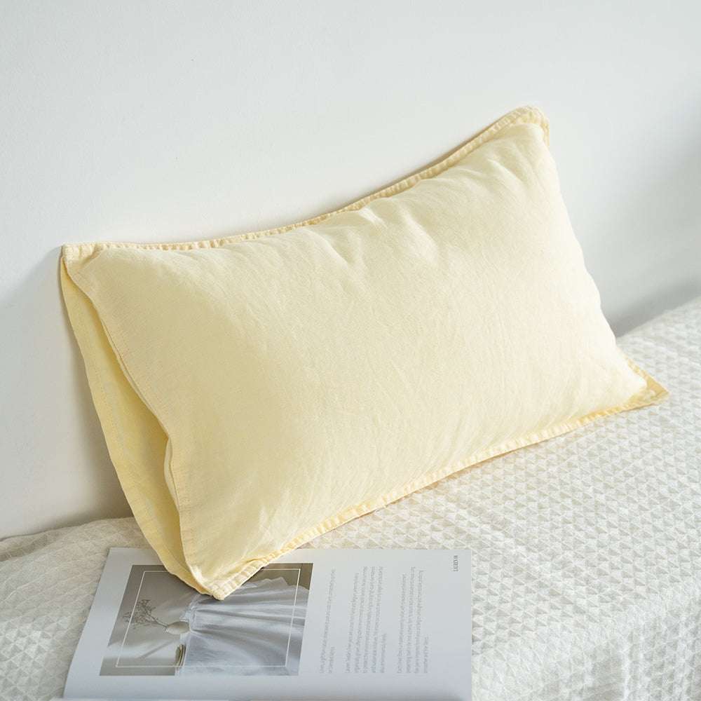 Vanilla Yellow 100% Organic Linen Lumbar Pillowcases - Victory Symbol