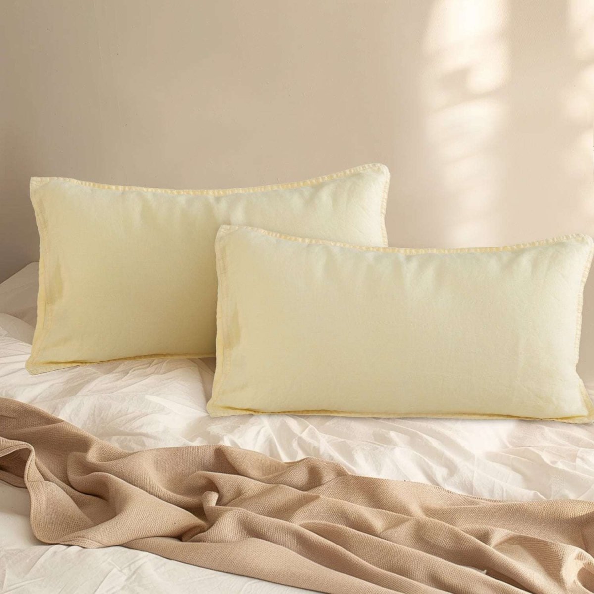 Vanilla Yellow 100% Organic Linen Lumbar Pillowcases - Victory Symbol