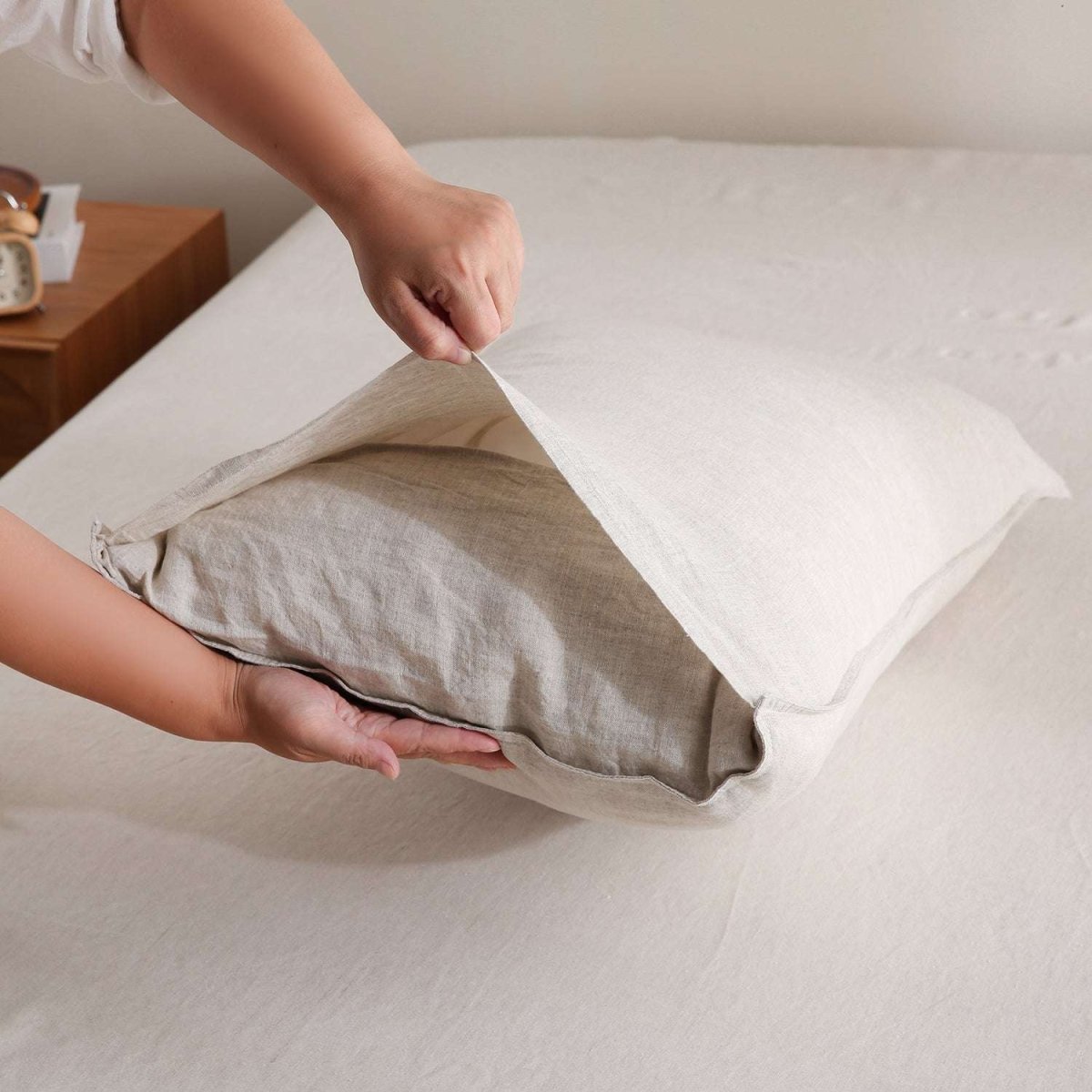 Vines Pattern 100% Organic Linen Embroidered Pillowcases - Victory Symbol