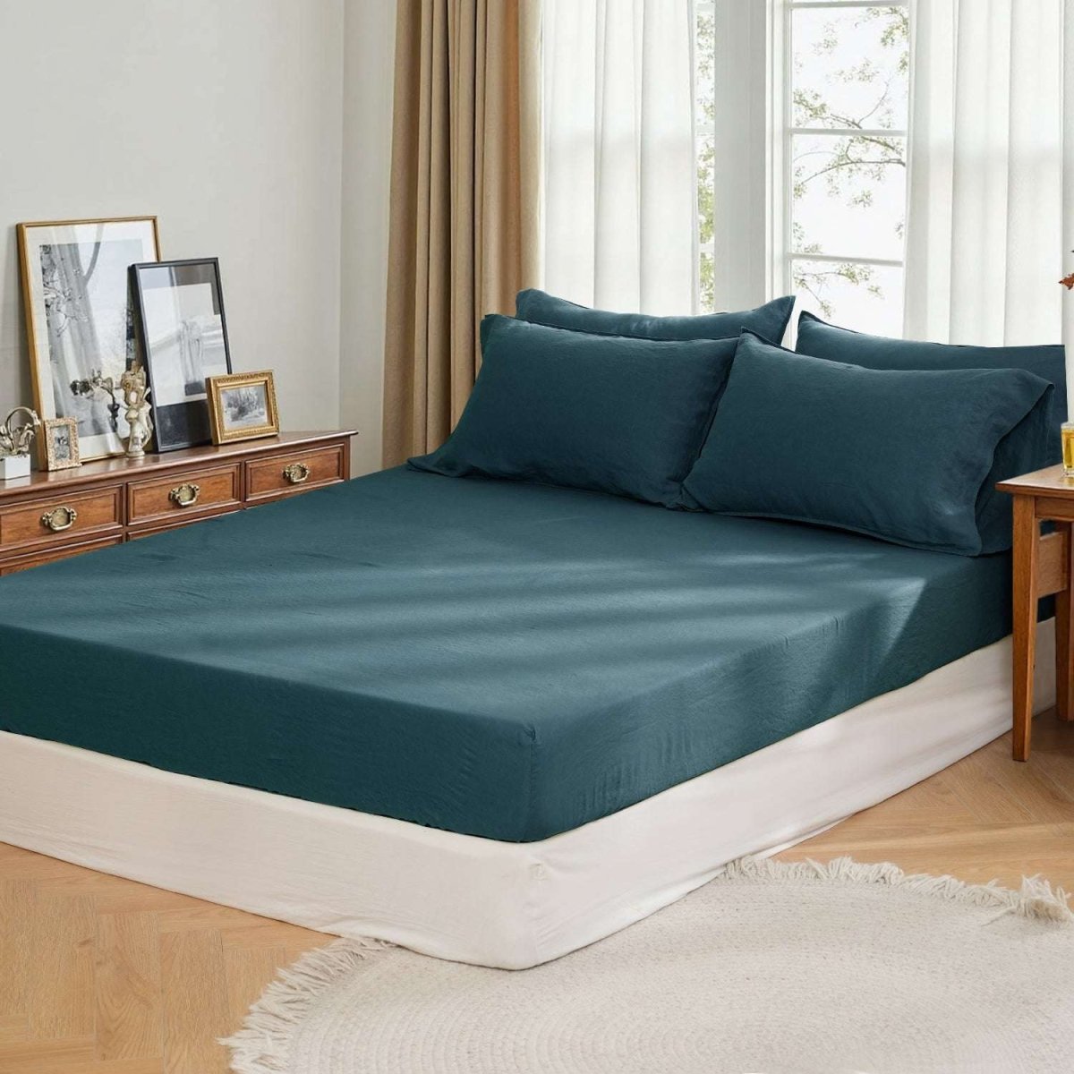 Vintage Blue 100% Organic Linen Fitted Sheet - Victory Symbol