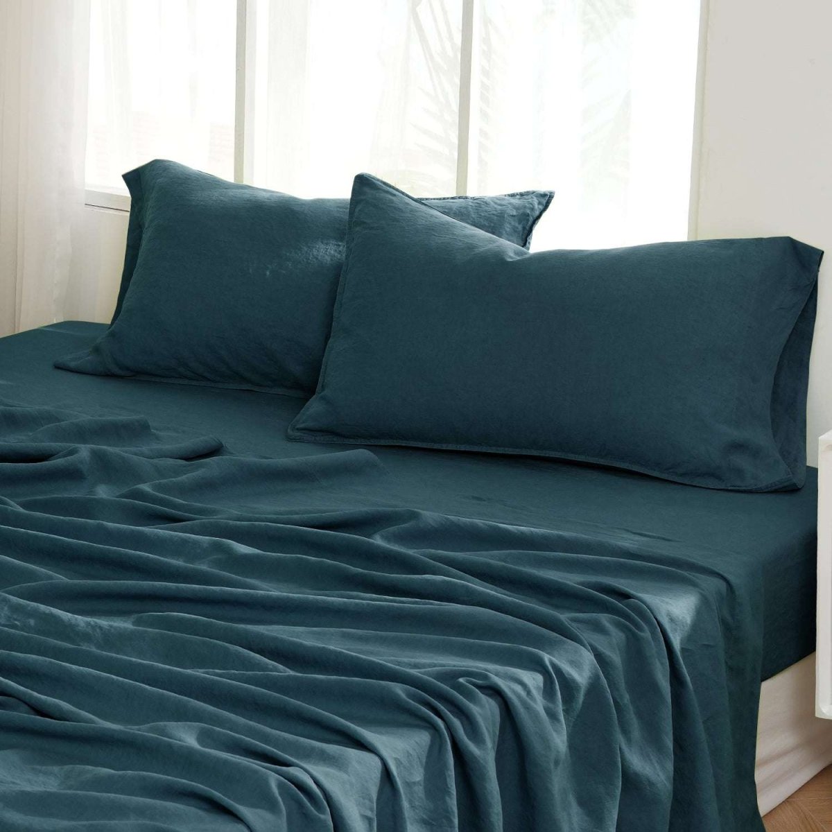 Vintage Blue 100% Organic Linen Flat Sheet - Victory Symbol