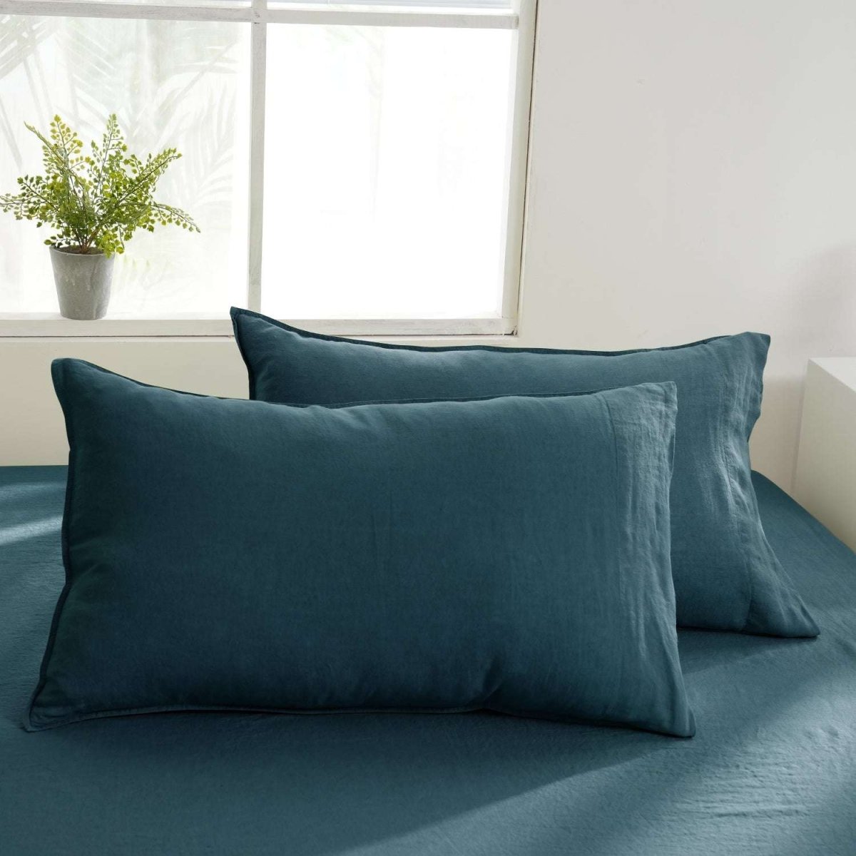 Vintage Blue 100% Organic Linen Pillowcases - Victory Symbol