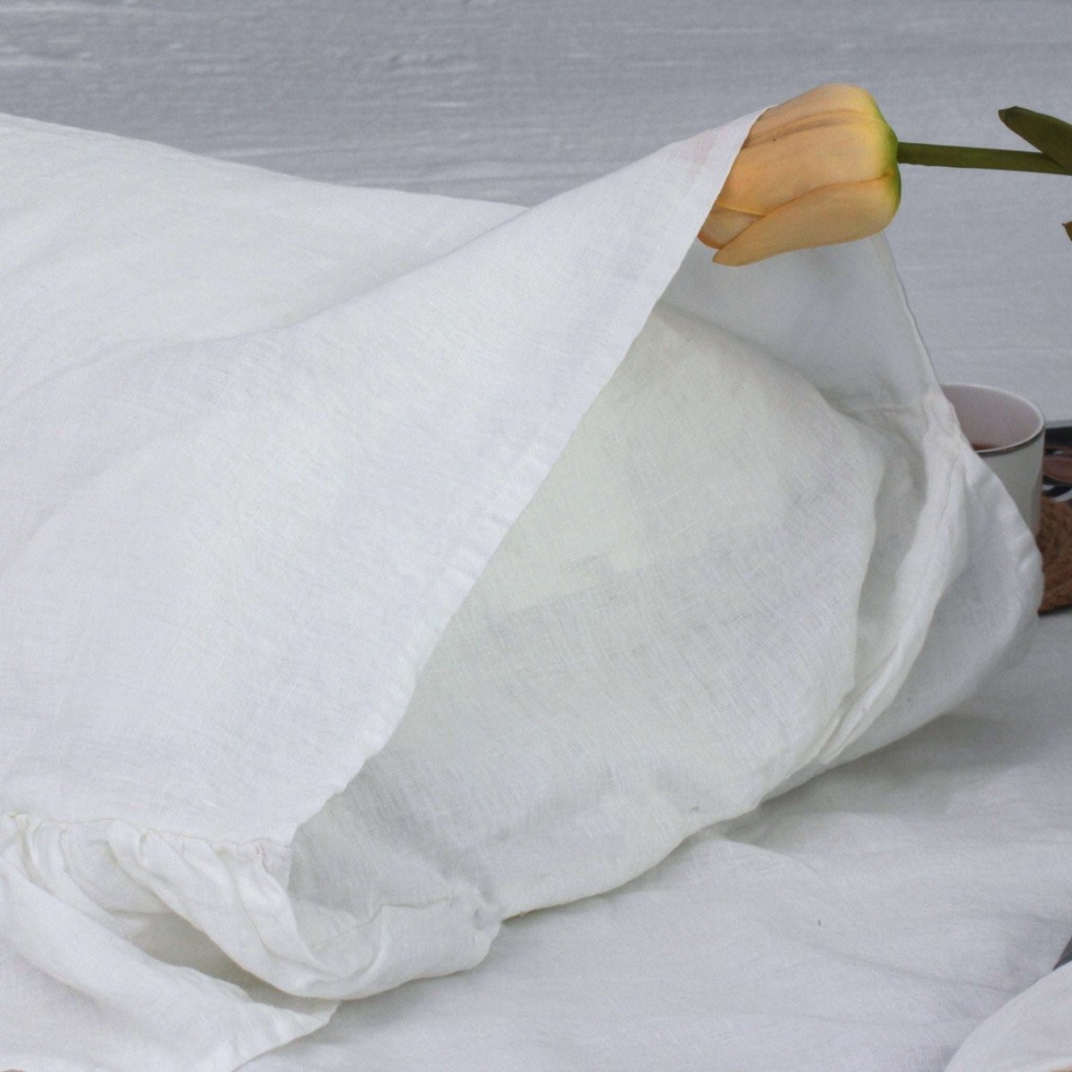 White Rococo Vintage Ruffle 100% Organic Linen Pillowcases - Victory Symbol