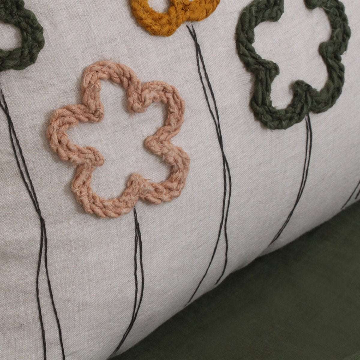 Woven flower pattern 100% Organic Linen Euro Pillowcase - Victory Symbol