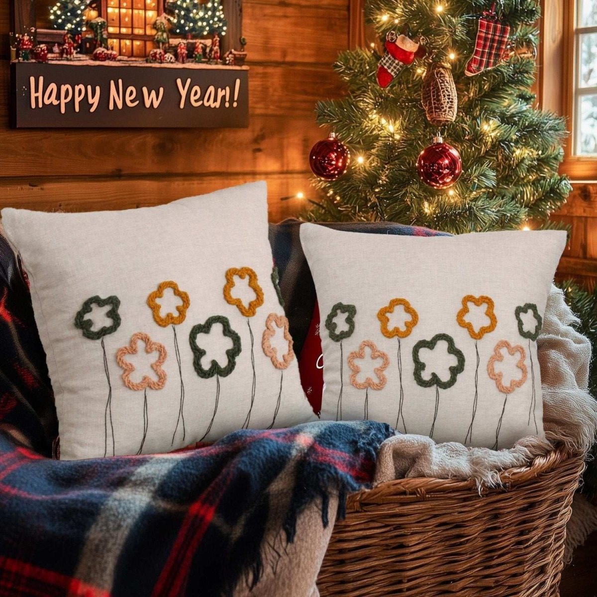 Woven flower pattern 100% Organic Linen Euro Pillowcase - Victory Symbol