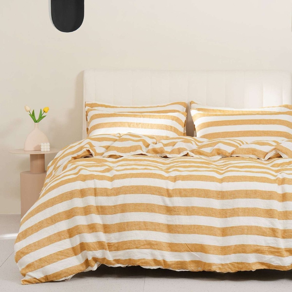 Yellow Stripe 100% Organic Linen Yarn Dyed Duvet Cover (Only 1 Piece) - Victory Symbol