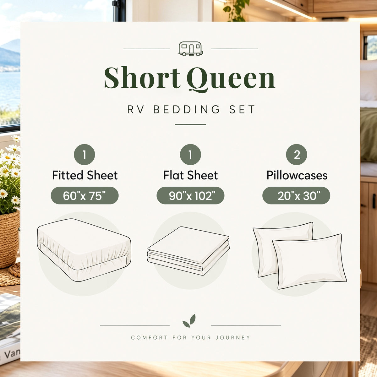 100% Organic French Flax RV & Camper Short Queen Sheet Set Size Chart-Victory Symbol