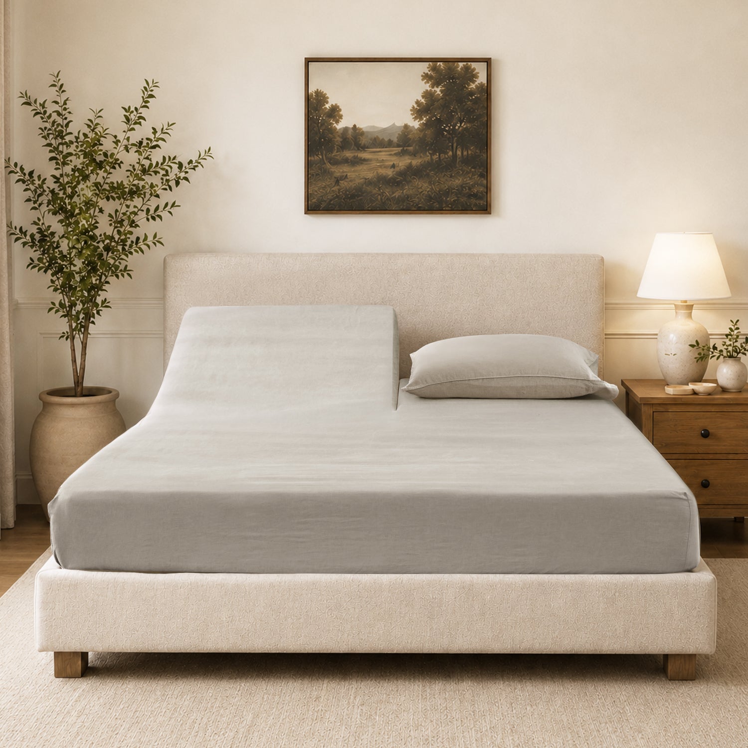 100% Organic Linen Top Split Adjustable Fitted Sheet For Adjustable Beds