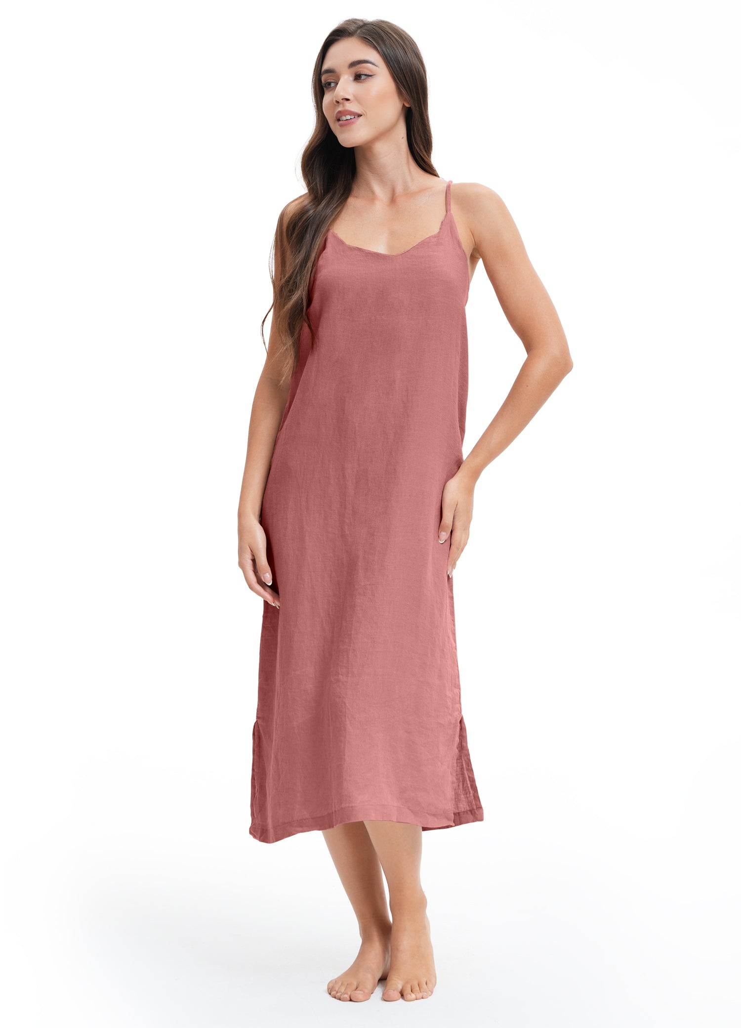 Clay Red 100% Organic Linen Midi Dress-Victory Symbol