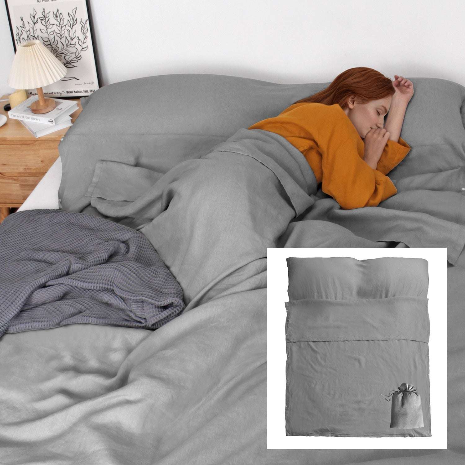Light Gray 100% Linen Portable Bed Sheet,Sleeping Bag Liner for Hotel and Travel,Sleep Sack Adult-Ultra Lightweight Backpacking with Zipper - Victory Symbol