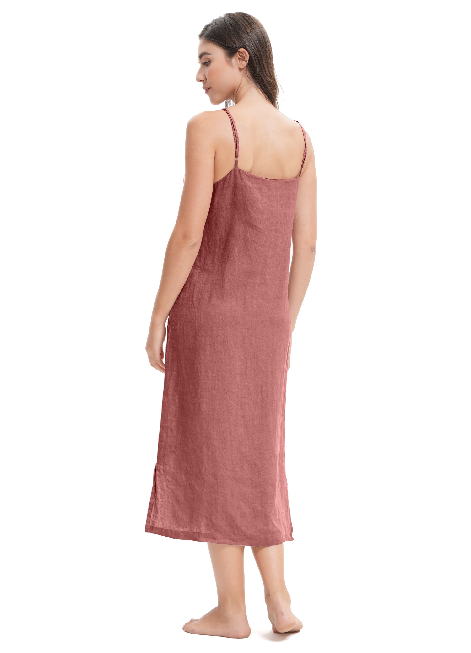 Clay Red 100% Organic Linen Midi Dress-Victory Symbol