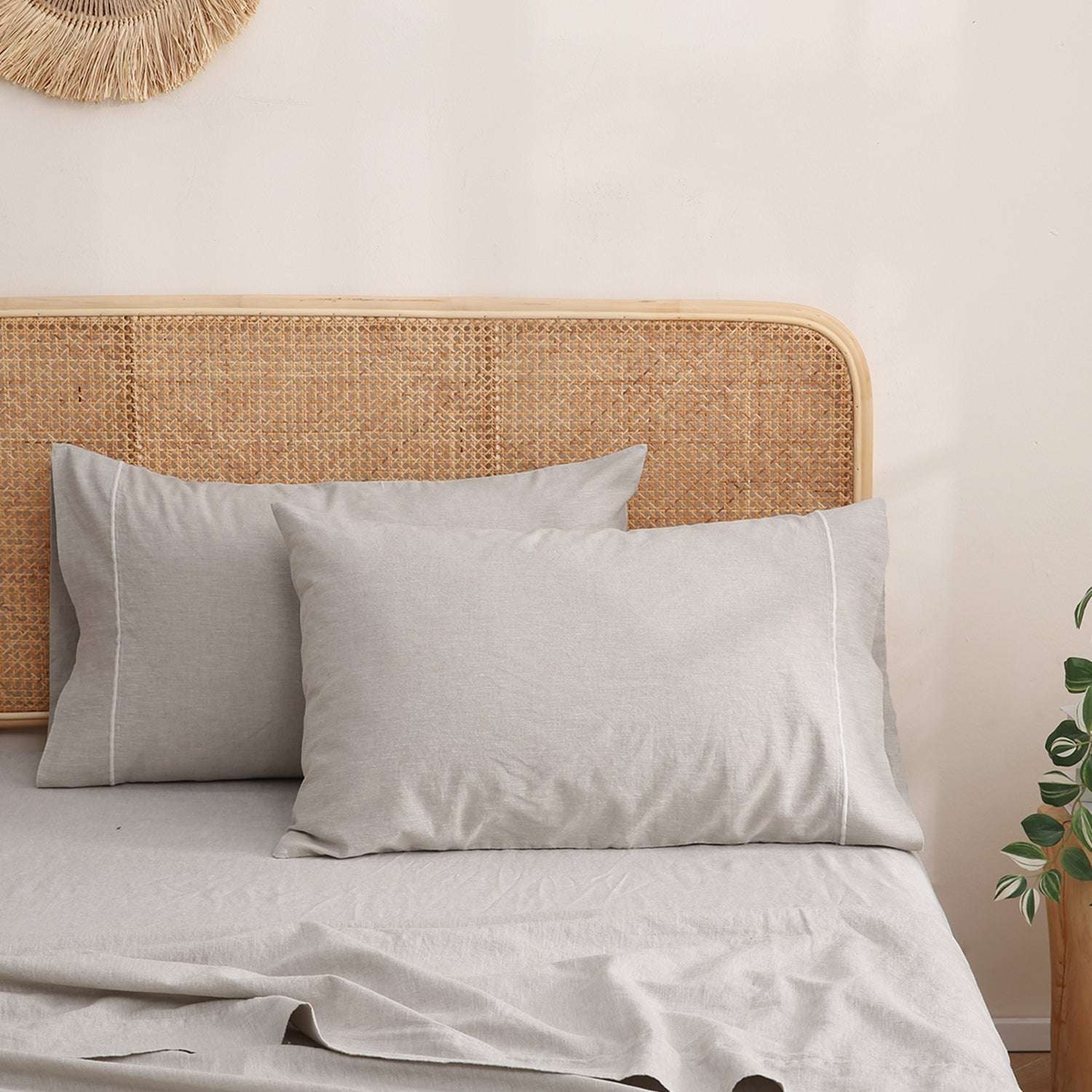 Natural Undyed Linen 100% Organic Linen Pillowcases With Embroidery Line.