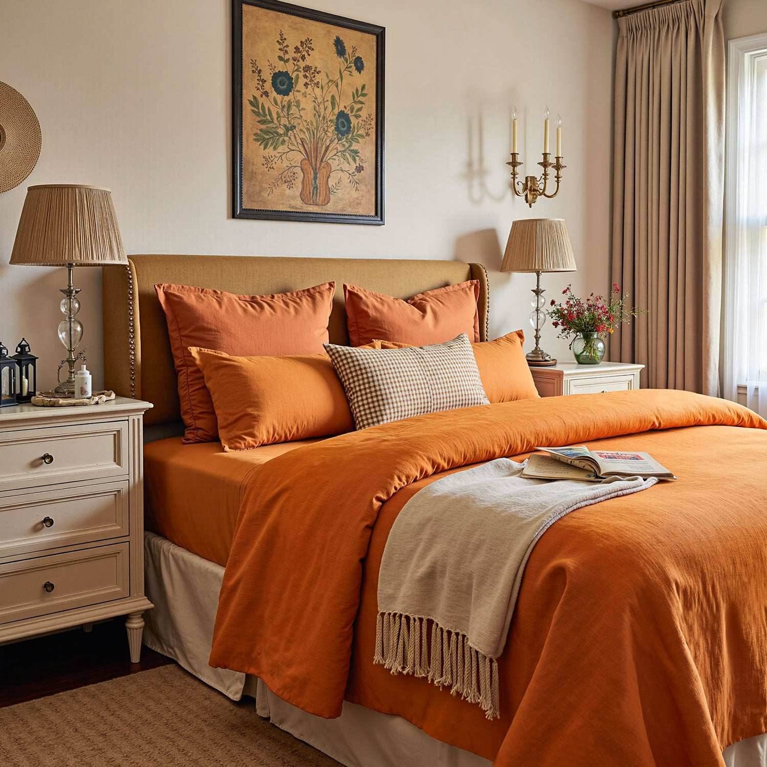 Orange Ochre 100% Organic Linen Pillowcases - Victory Symbol