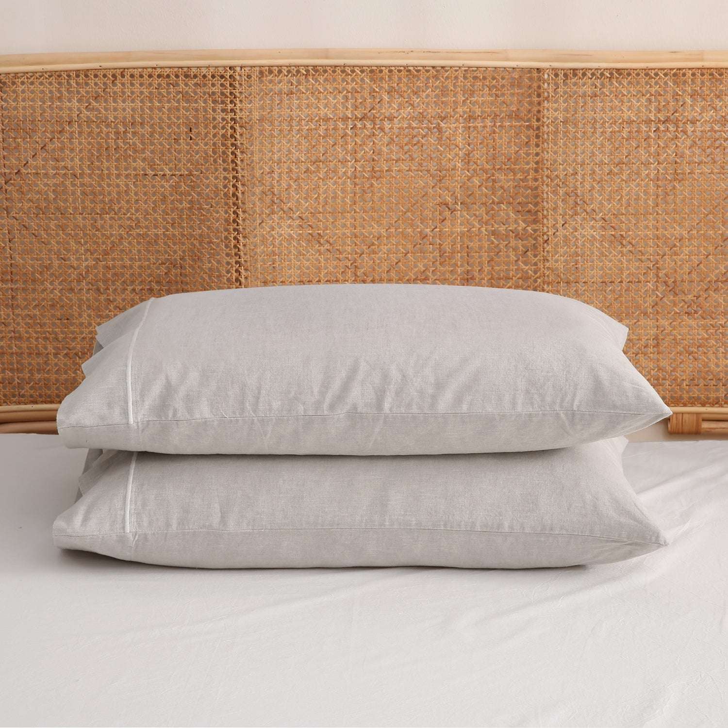 Natural Undyed Linen 100% Organic Linen Pillowcases With Embroidery Line.