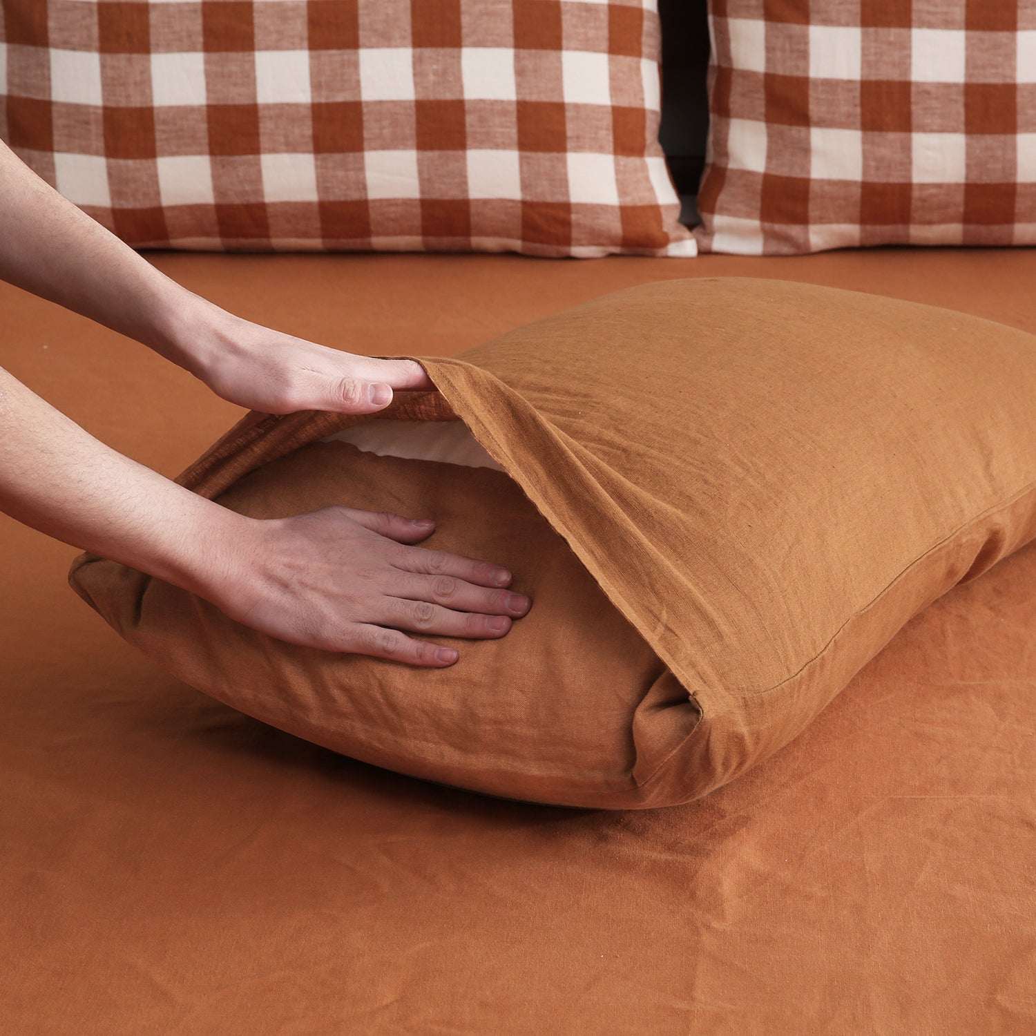 Rust 100% Organic Linen Pillowcases-Victory Symbol