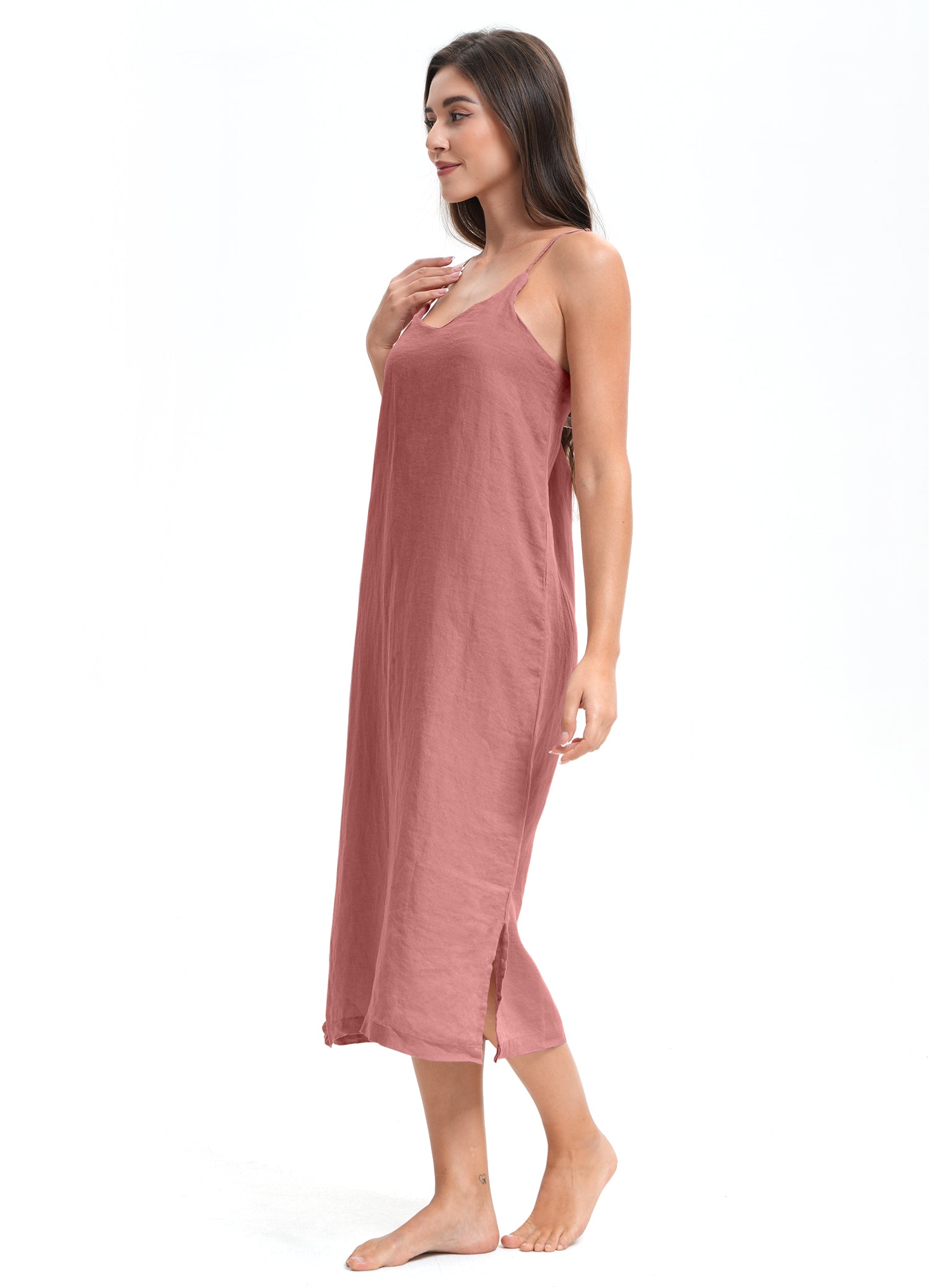 Clay Red 100% Organic Linen Midi Dress-Victory Symbol