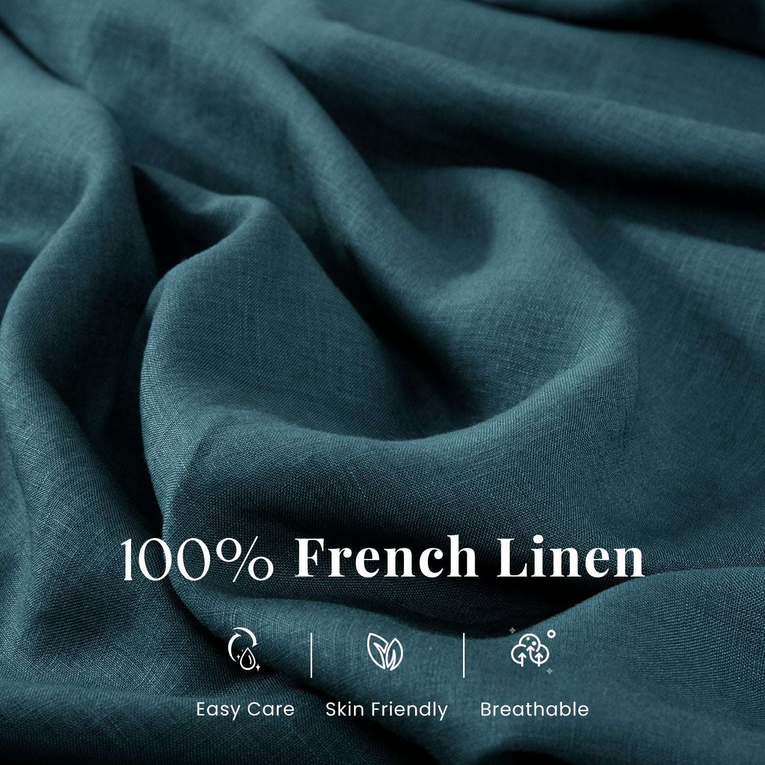 Vintage Blue 100% Organic Linen Sheets Set - Victory Symbol