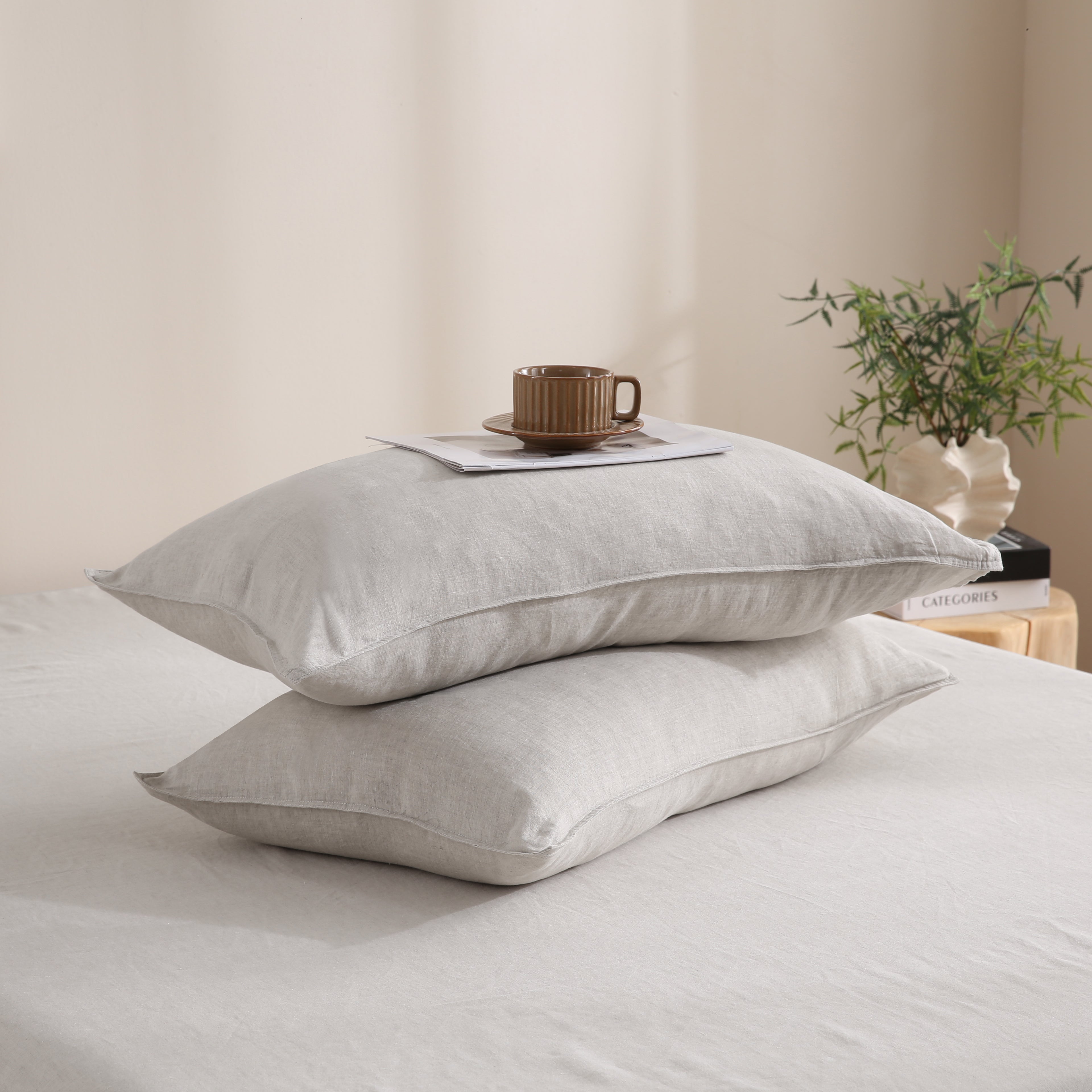 Natural Undyed Linen 100% Organic Linen Pillowcases-Victory Symbol