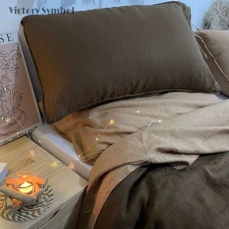 Amber ＆ Mocha 100% Organic Linen Bedding Bundle - Victory Symbol