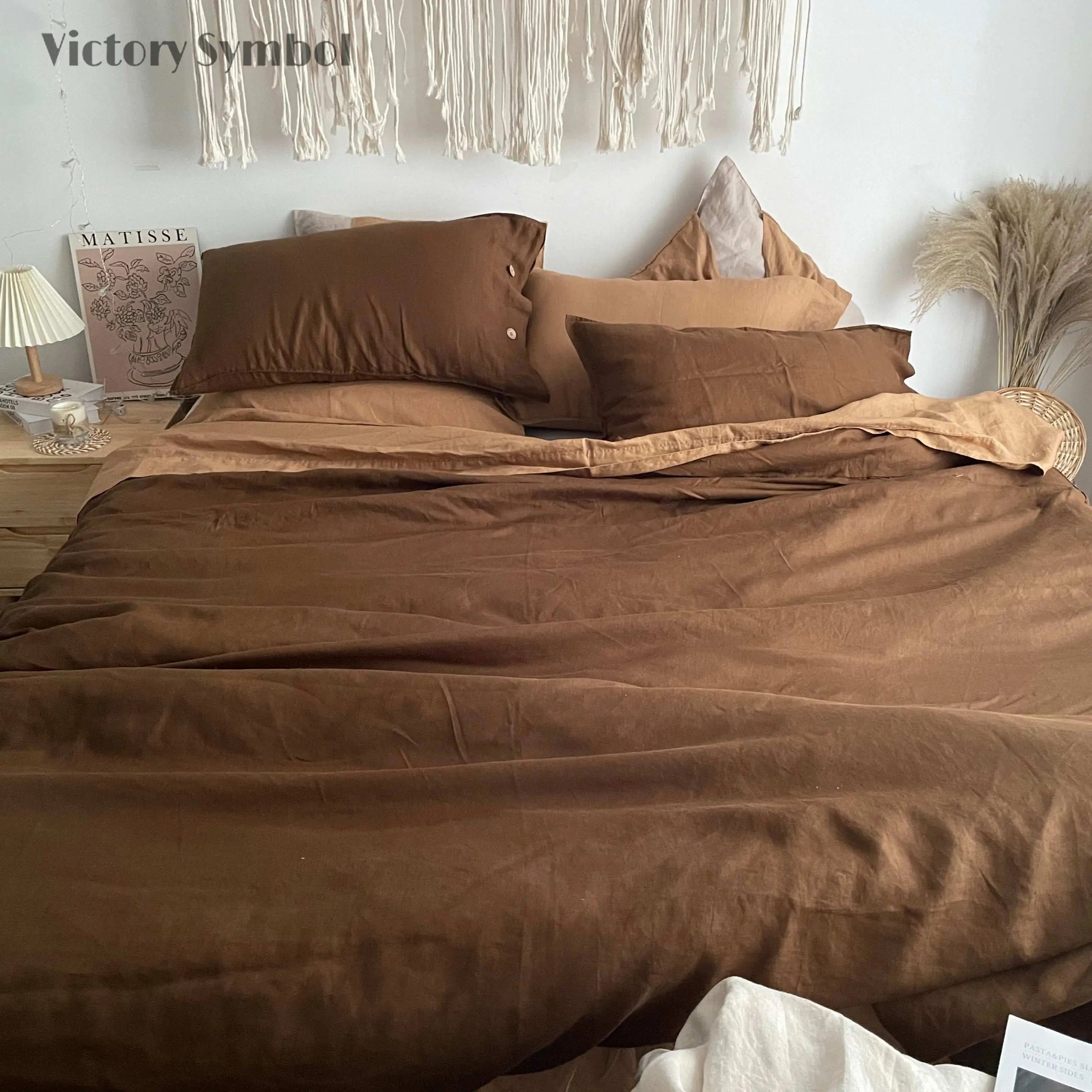 Amber & Mocha 100% Organic Linen Bedding Bundle-victory symbol