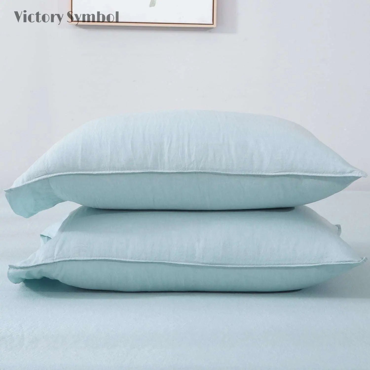 Aqua Blue 100% Organic Linen Pillowcases-victory symbol