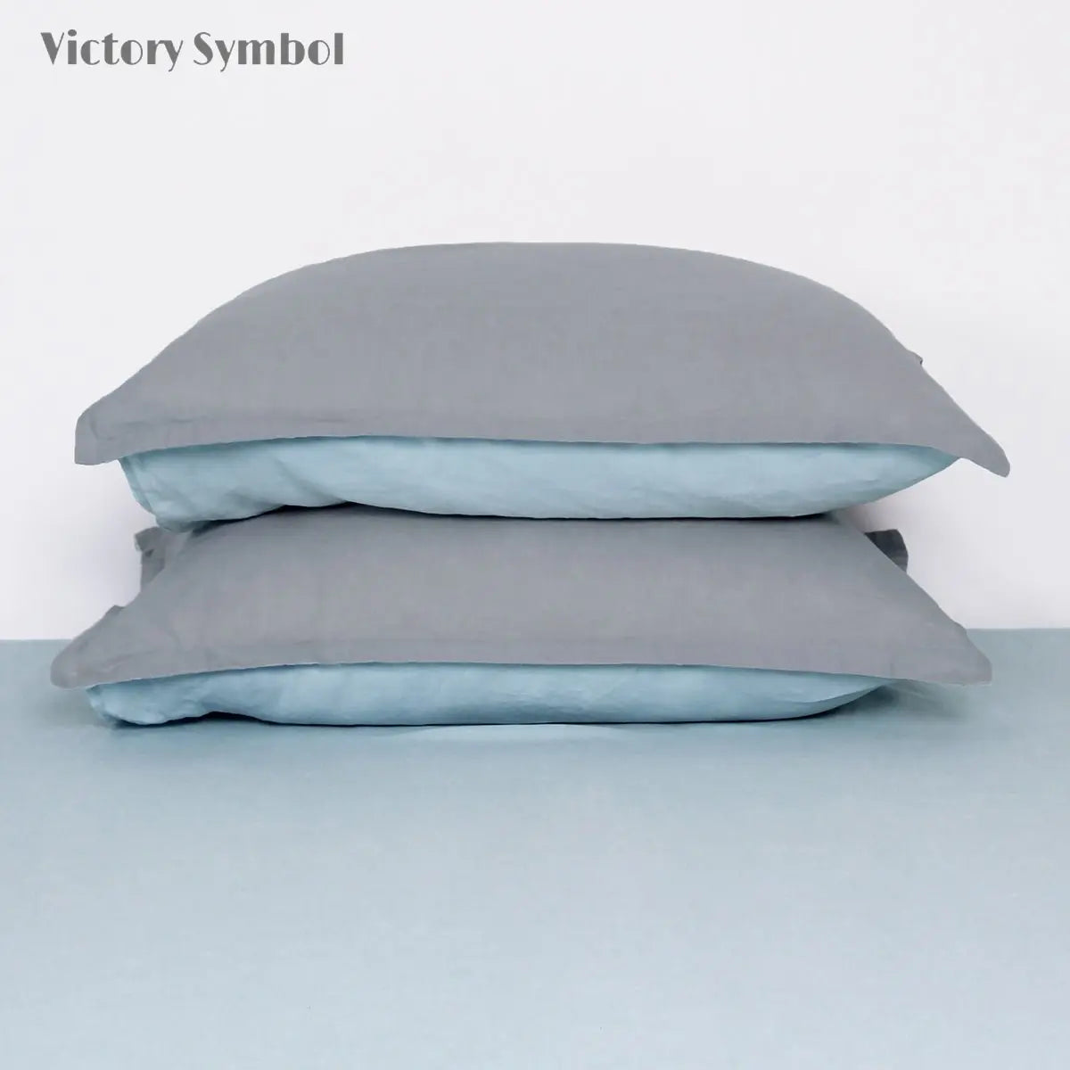 Water Blue And Light Grey Colorblock 100% Organic Linen Pillowcases - Victory Symbol