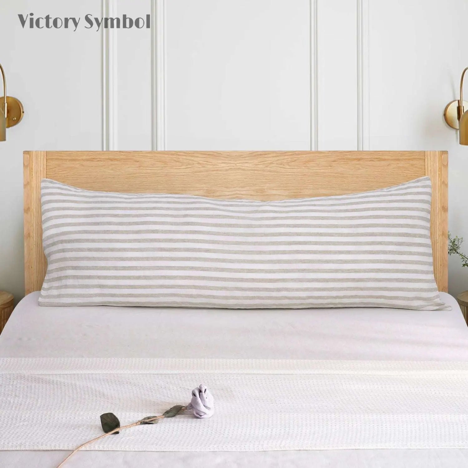 Beige Stripe 100% Organic Linen Body Yarn Dyed Pillowcase-victory symbol
