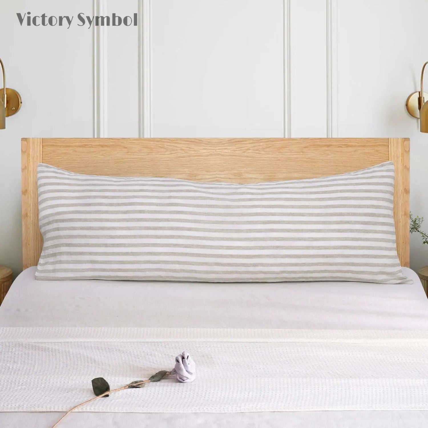 Beige Stripe 100% Organic Linen Body Yarn Dyed Pillowcase - Victory Symbol