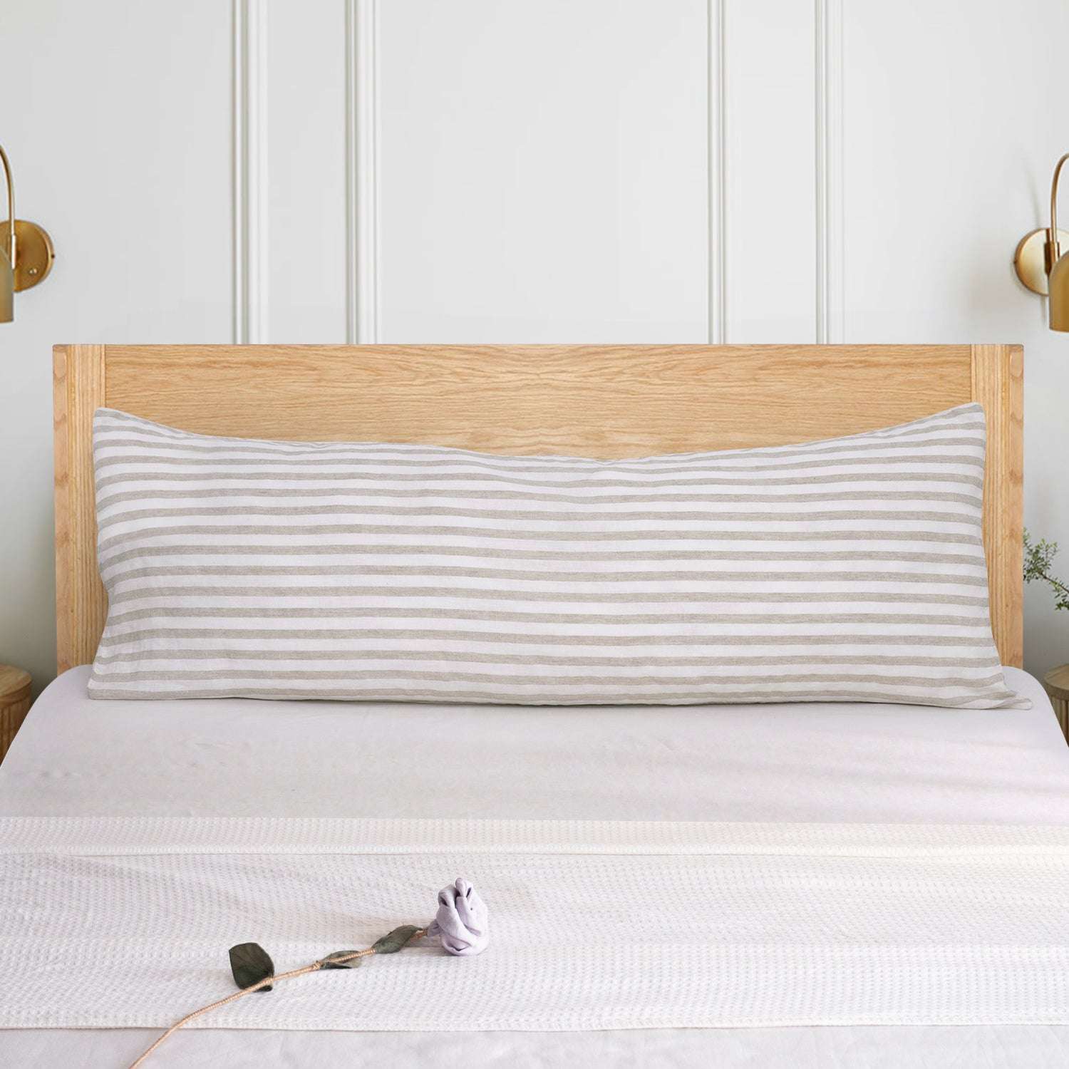 Beige Stripe 100% Organic Linen Body Yarn Dyed Pillowcase-victory symbol
