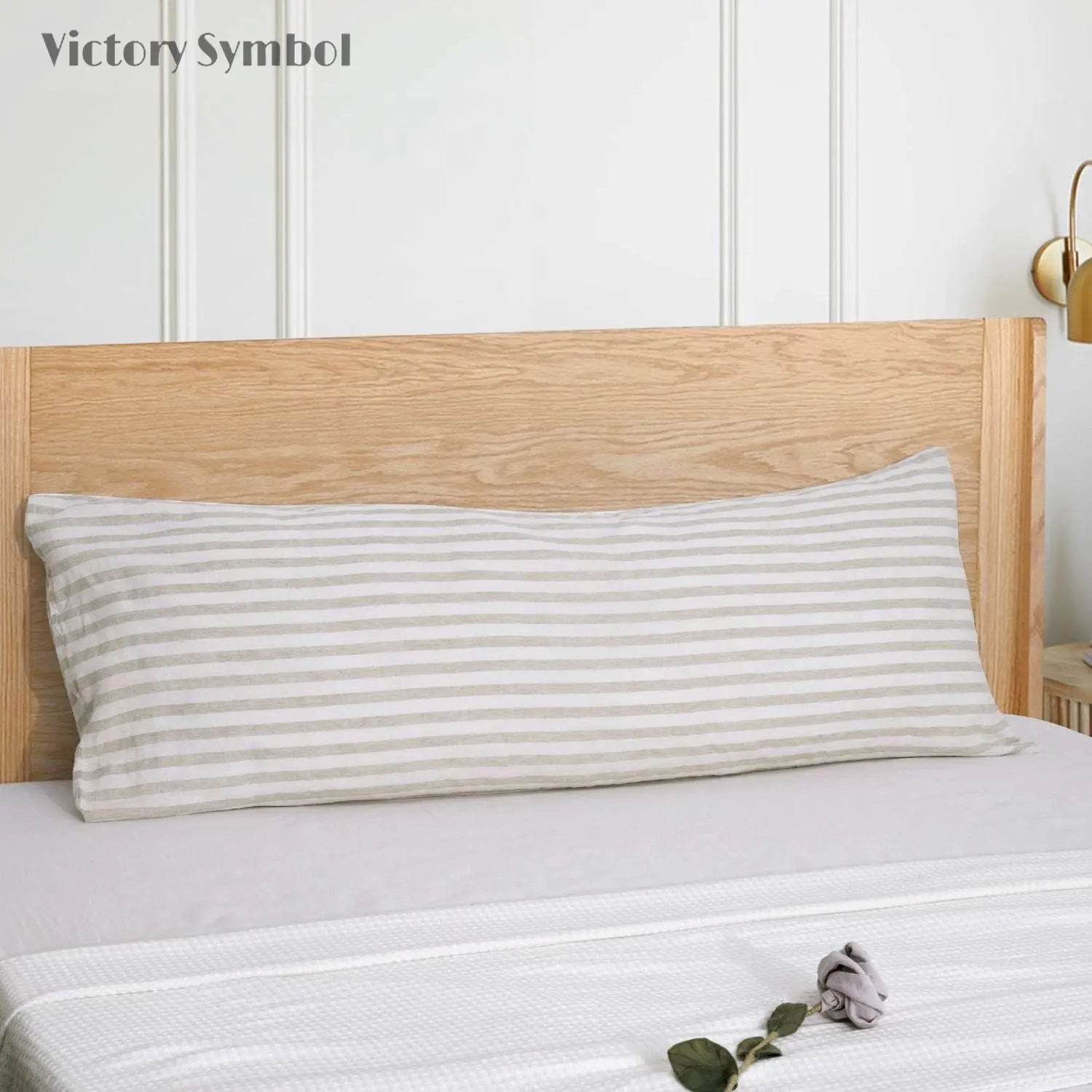 Beige Stripe 100% Organic Linen Body Yarn Dyed Pillowcase-victory symbol