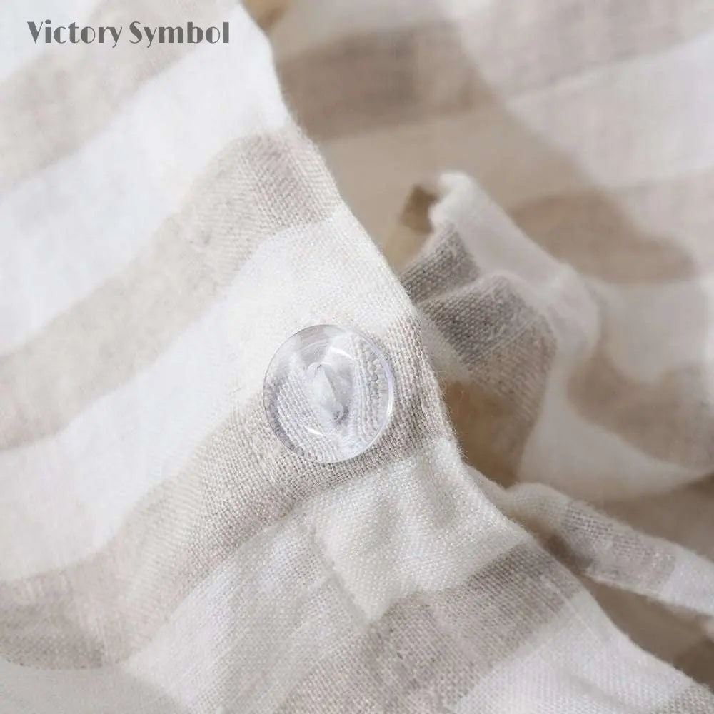 Beige Stripe 100% Organic Linen Yarn Dyed Duvet Cover(Only 1 Piece) - Victory Symbol