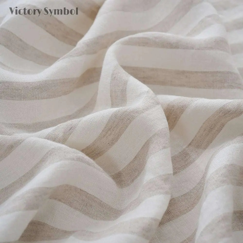 Beige Stripe 100% Organic Linen Yarn Dyed Flat Sheet - Victory Symbol
